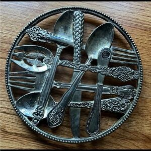 - Vintage Godinger silver plated trivet or wall art